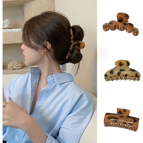 Large Acrylic Leopard Hair Claws For Women Girls Bath Hair Clip Ponytail Hairclip Geometric Barrette Hair Accessories Headwear