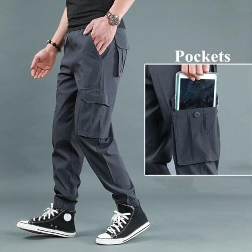 6XL Summer Ice Silk Stretch Quick Dry Cargo Pants Overalls Mens Loose Breathable Trousers Large Size Outdoor Hiking Spoprts Pant