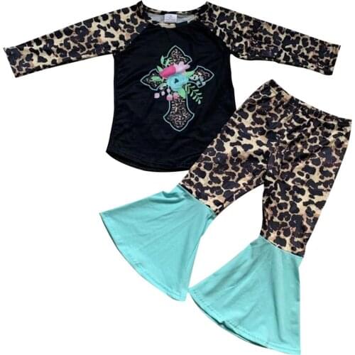 Easter long sleeved cross and leopard print for girls boutique clothing