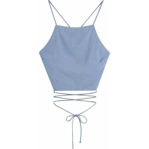 Camiseta sin mangas con tirantes finos para mujer, Top corto cruzado con tirantes finos y espalda descubierta para verano 2021