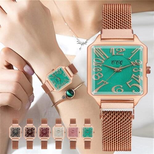 Women Square Green Watch Fashion Rose Gold Magnet Clasp Ladies Wristwatches for Reloj Mujer Zegarek Damski