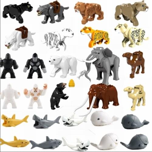 Locking Animals Tiger Leopard Elephant Wolf Chimpanzee Shark Polar Bear Whale Blocks Kids Toys Animal Lockings Figures Assemble