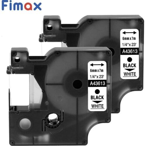 Fimax 2 pcs Compatible for Dymo D1 Label Printer Tape 43613 6mm DYMO D1 Label Tape Black on White Label Maker Label Ribbon