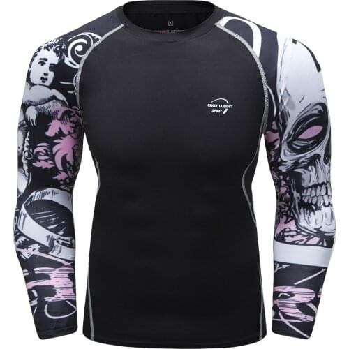 2021 BJJ Running T-Shirt Rashguard Men Long Sleeve T Shirts Bodybuilding MMA Clothing Sport Suit 3D Print Running Tops