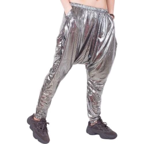 Heroprose Brand 2018 Fashion personality black Silver big crotch trousers stage performance baggy skinny hip hop harem pants
