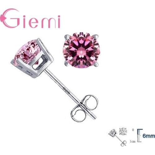 Hot High Quality Jewelry Real Pure 925 Sterling Silver Women Accessories Cubic Zirconia CZ 4 Claws Stud Earrings 8 Colors