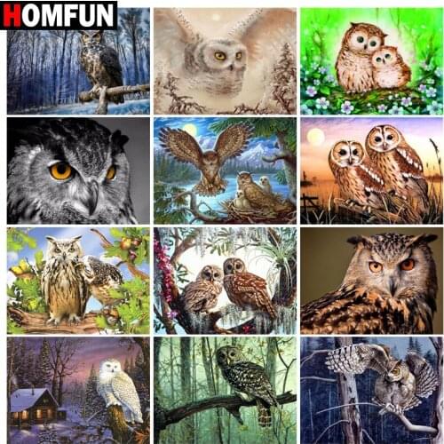 HOMFUN Rhinestone Painting Crystal Decor Diy Diamond Painting "Animal owl" 3D Cross Stitch Pattern Diamond Embroidery