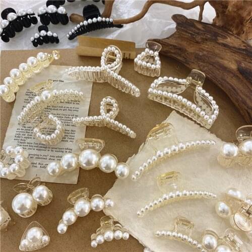 Classic Pearl Plastic Hair Claws Hairpins Fashion Acrylic Pearl Rhinestone Women Hair Accessories Barrettes Hairgrips Wholesale
