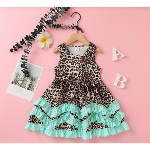 Summer Beach Princess Tutu Clothings for Age 9M-4Y Kids Girl Leopard Ruffle Dress Baby Long