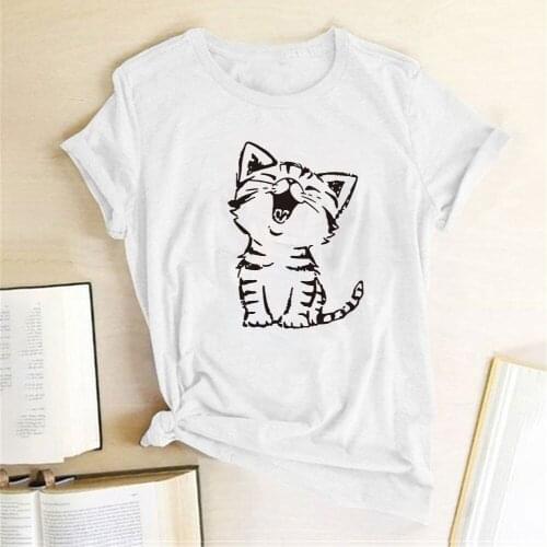 Summer Short Sleeve Tops Female T Shirt Cute Cat Printing Women T-shirt Harajuku O-neck Casual Ladies Tee Tops Clothing
