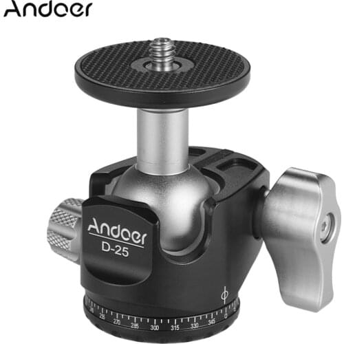 Andoer D-25 CNC Machining Aluminum Alloy Double Notch Ball Head Mini Ballhead for Canon Nikon Sony DSLR ILDC Cameras