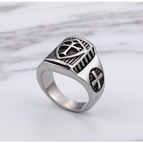 Fashion Cross Stainless Steel Rings For Men Cross Shield Charm Fashion Personality Metal Rings For Male Finger Jewelry