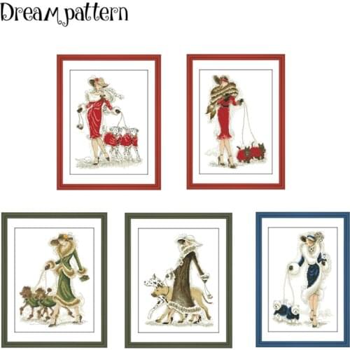 Beauty snd dog cross stitch kits package women 18ct 14ct 11ct cloth cotton thread embroidery DIY handmade needlework crafts