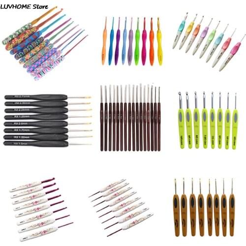 8/9/16pcs Sewing Hand Crochet Hook Set Kit Ceramic Plastic Handle Needles Aluminum Crochet Hooks Set for Weaving Sewing Braid