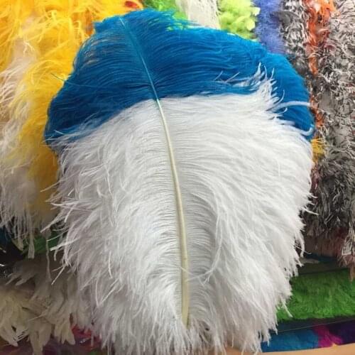 New 50 pcs White and Lake Blue 24-26inches/60-65cm "thick stem" male ostrich feathers Wedding Birthday Christmas Decoration