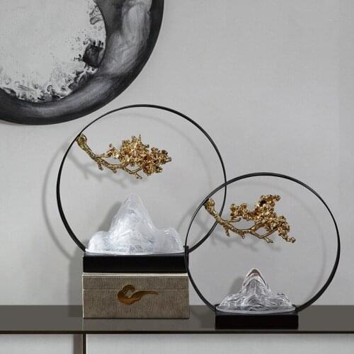 Zen New Chinese Songshan Welcome Pine Decorations Home Living Room Study Entrance Model Room Hotel Decoration Glass Rockery