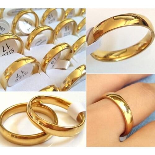Wholesale 25pcs Gold High Polished Mens Womens Wedding Band Rings 4mm Width Sizes Assorted Unisex Jewelry