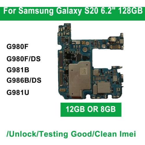 For Samsung Galaxy S20 G980F G980F/DS G981B G981U Clean IMEI 4G-LTE 5G Single Dual Sim Original Motherboard Unlocked Logic Board
