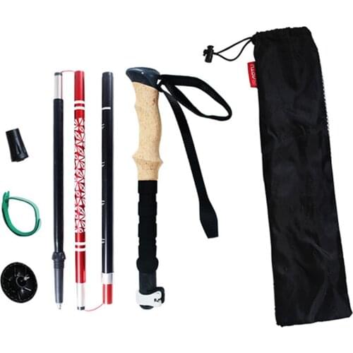 Outdoor Hiking Walking Stick Aluminum Alloy Pole Folding Mountaineering Walking Cane with Storage Bag