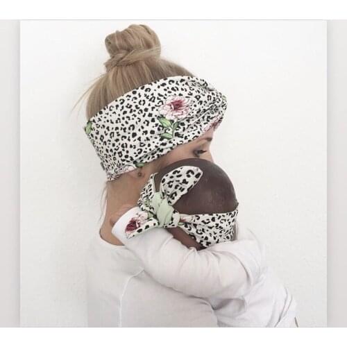 2pcs Mom Mother & Baby Headbands Kids Girl Boys Rabbit Ear Hairband Print Floral Bows Hair Bands Parent-Child Hair Accessories