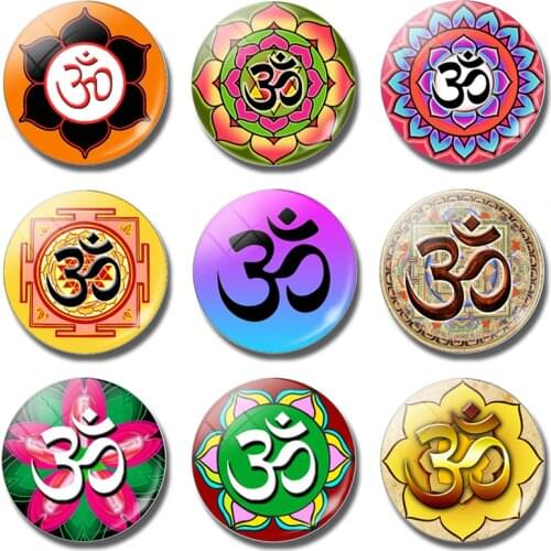 Rainbow Om 30MM Fridge Magnet Yoga Chakra Mandala India Buddhism Glass Dome Magnetic Refrigerator Stickers NoteHolder Home Decor