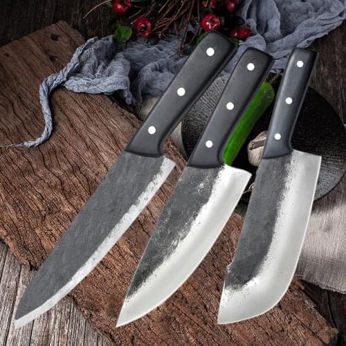 Handmade Forged Wood Handle Chef Knife Meat Cleaver High-carbon Steel Traditional Chinese Chopper Slaughter Butchers Knives
