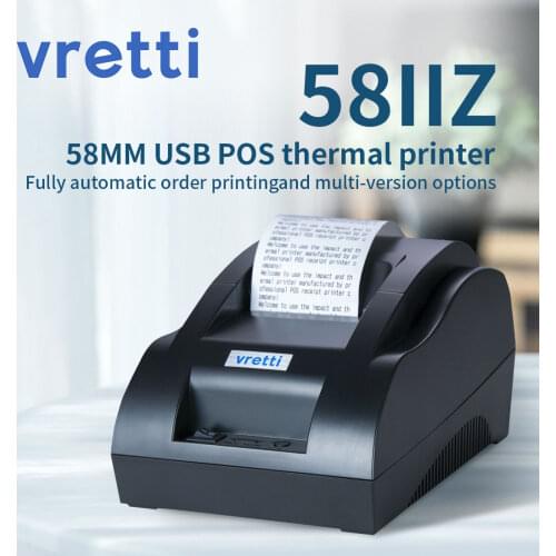 Vretti 58IIZ Receipt Printer 58mm Small Black USB Interface Printer for Supermaket/Hospital Portable Derect Thermal Printer