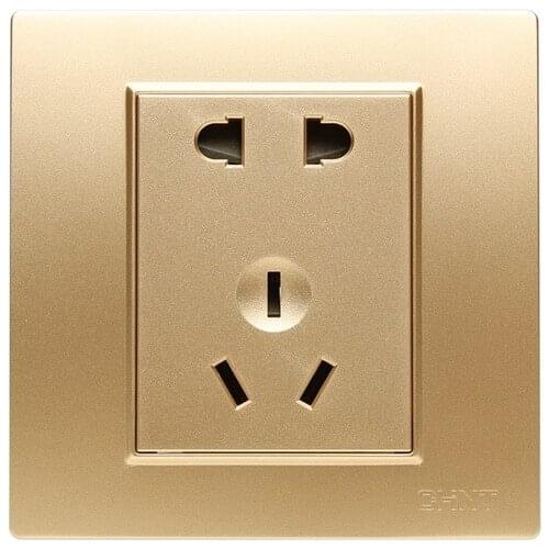 Golden Color 5 Pins AC 110-250V Wall Outlet Engery Charger Faceplate 86x86mm Wireproof
