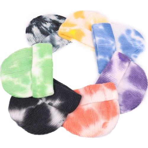 Factory price! Free Custom LOGO Design Winter Tie-dyes Melon Skin Beanie Warm Bonnet Casual Cap Knit Hip Hop Gorras