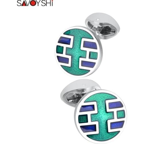 SAVOYSHI Green Round Metal Enamel Cufflinks for Mens High quality French Shirt Cuff buttons Business Gift