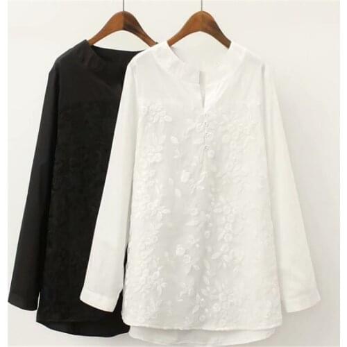 2020 Spring Plus Size Clothing White Lace Pullover Basic Shirt Women Top Medium Long Loose Shirts Blouses Female Blusas XXXL 4XL