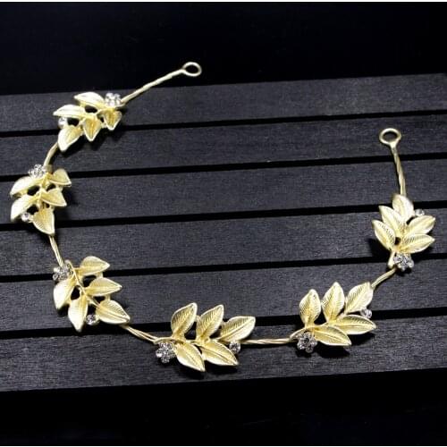 Womens Leaf Headband Golden Color Rhinestone Inlaid Headband Simple Retro Style Hair Accessories Gift Hairband LL@17