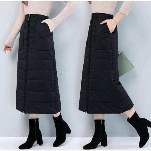 Womens Skirts 2020 New Winter thick warm Down cotton Long Skirts pocket Vintage Ladies High waist a-line elegant Party Skirt