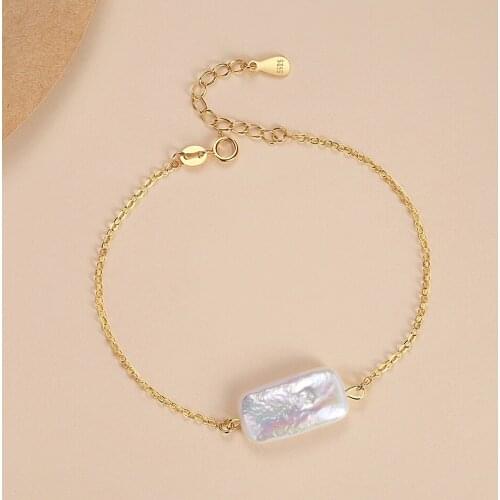 ELESHE Wholesale Jewelry 18K Gold Plated Freshwater Pearl Bracelet 925 Sterling Silver Baroque Pearl Chain Bracelet for Women