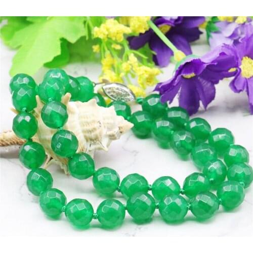 10mm Natural Green Aventurine Faceted Round Beads Necklace jewelry stone Christm as gifts Wholesale Price 18 Inches Long Stunnin