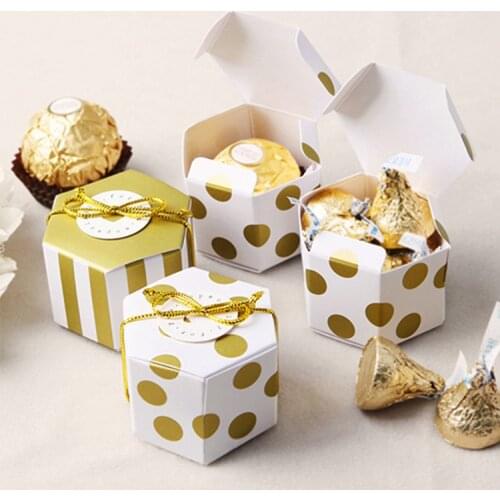 10pcs/lot Mini Gold Round Dot Striped Hexagonal Candy Box for Wedding Birthday Party Decoration Favor Gift Souvenirs PM003