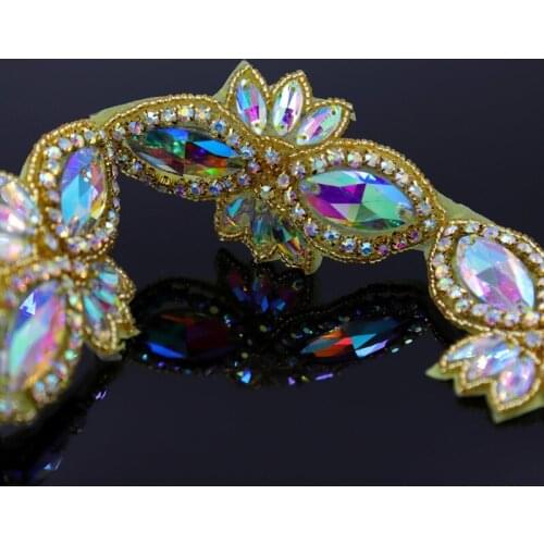 10Yards Sewing On Beaded Hot Fix Bling Applique Rhinestone Trim Iron on for Wedding Dresses Bridal Garters Sash