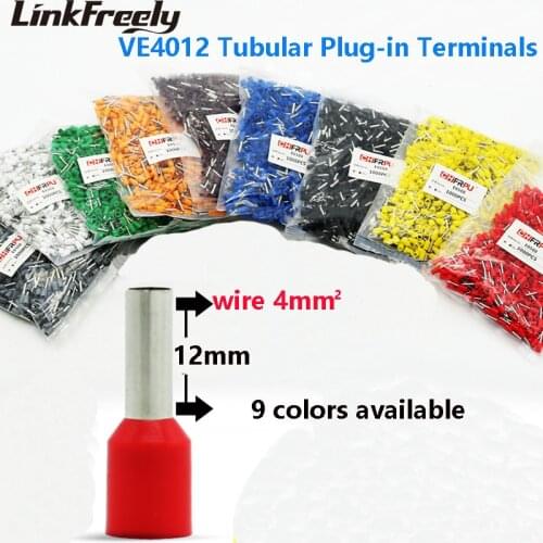1000pcs VE4012 E4012 Tubular Insulated Electrical Wire Terminal Connector Lug Faston Cable Heat Shrink Splice Crimp Terminal Pin