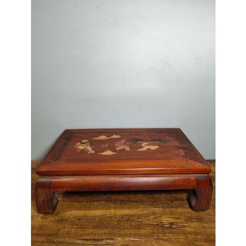 15"Tibet Buddhism Temple Old Rosewood shell Kang table coffee table Bangs play golden toad pattern Desk For table decoration