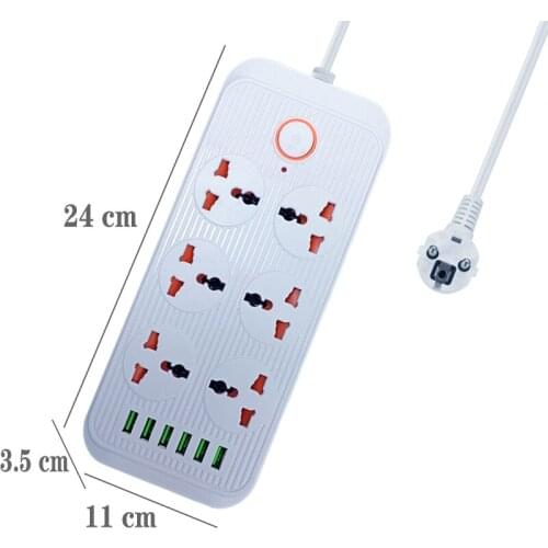 2 Round Pin EU RUS Plug Power Strip Switch 2M Cable UK US Universal Outlets 3 USB Electrical Extension Cord Socket