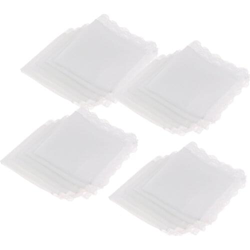 Pack of 20 Ladies Mens White Perfect Wedding Lace Cotton Handkerchiefs