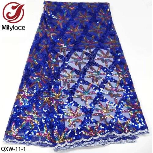 2021 High Quality African Sequins Lace Fabric Nigerian French Tulle Lace for Wedding Party Dress QXW-11
