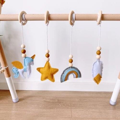 4PCS Nordic Baby Gym Playing Wooden Beads Hanging Toy Nursery Gym Play Accessories Wood Beads Hanging Decor For Kids Room Decor