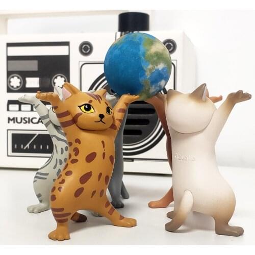 5Pcs Cat Pen Holder Funny Enchanting Dancing Cat Doll Ornaments Toy Blind Box Makeup Pen Earphone Support Home Decoration Crafts