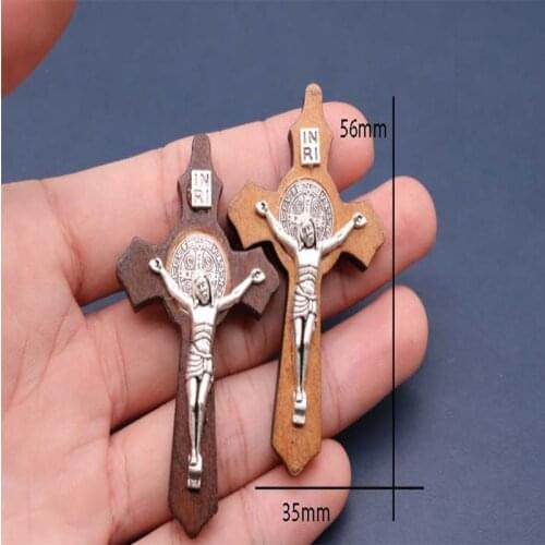 50 pieces of wood cross metal Jesus pendant charm small hole jewelry necklace religious bracelet accessories.50pcs