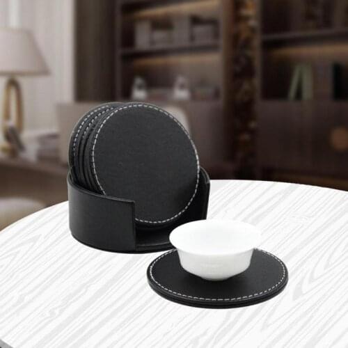 6 Pcs/set New Leather Coaster Set Exquisite Non-slip Heat Insulation Small Placemat PU Creative Tea Coaster With Storage Tray