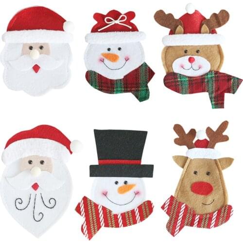60 pcs Christmas Decorations Silverware Holders Santa Snowman Elk Spoon Fork Knife Pockets Xmas Cutlery Bag Dinner Table Decor