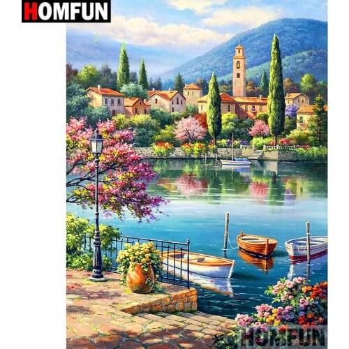 HOMFUN Full Square/Round Drill 5D DIY Diamond Painting "Urban lake scenery" Embroidery Cross Stitch 3D Home Decor Gift A16899
