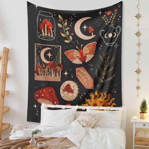 Cilected Bohemian Butterfly Mushroom Printed Tapestry Wall Hanging Home Decor Background Cloth Bedroom Paintings Beach Towel
