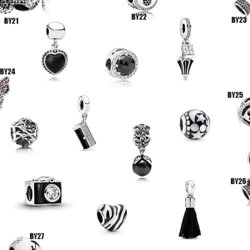 100% Real 925 Sterling Silver Camera Charm Black Heart Pendants Flower Bead Fits Original Bracelets Bangles Jewelry DIY Making